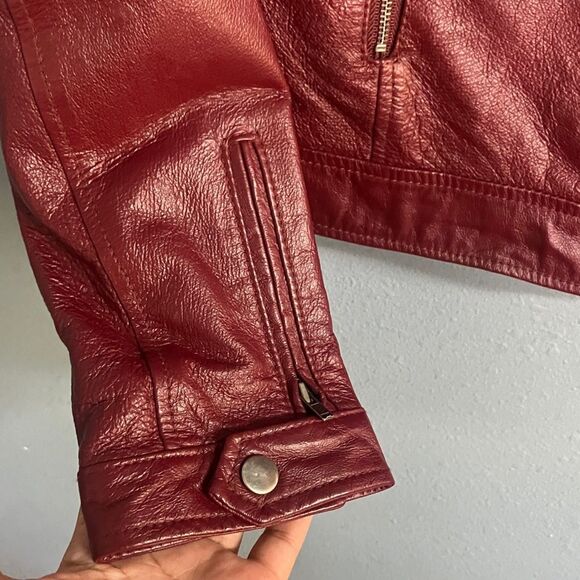 Boston Proper Women's Burgundy 100% Genuine Leather Moto Jacket size 2 #719 - Picture 5 of 14